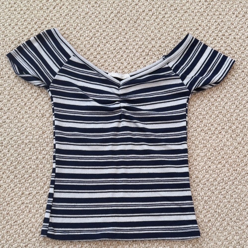 Full Tilt Navy and White Striped Short Sleeve Top